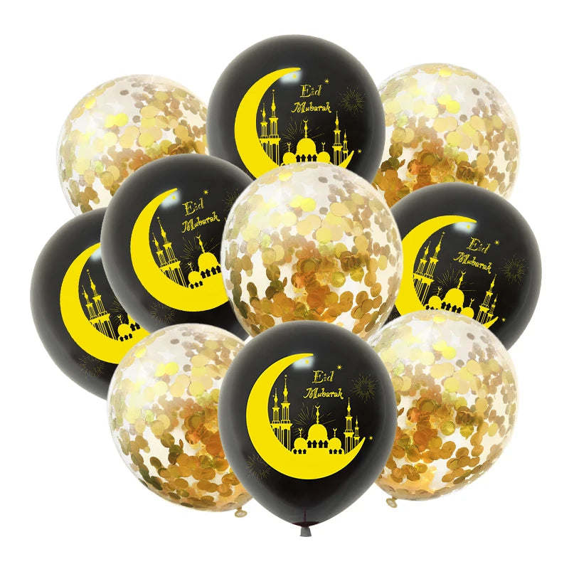 10Pcs Eid Mubarak Latex Confetti Balloons Islamic Muslim Party Supplies 2023 Ramadan Kareem Decoration For Home Eid Al Adha Gift