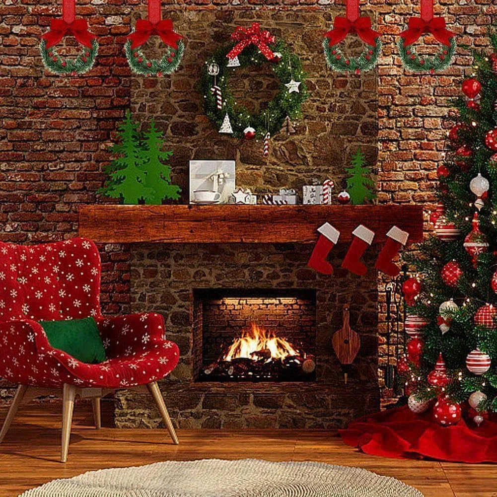 1pcs Christmas Kitchen Cabinet Wreaths with Ribbon Red Berry Mini Wreaths for Christmas Party Window Door Plastic Classic Wreath