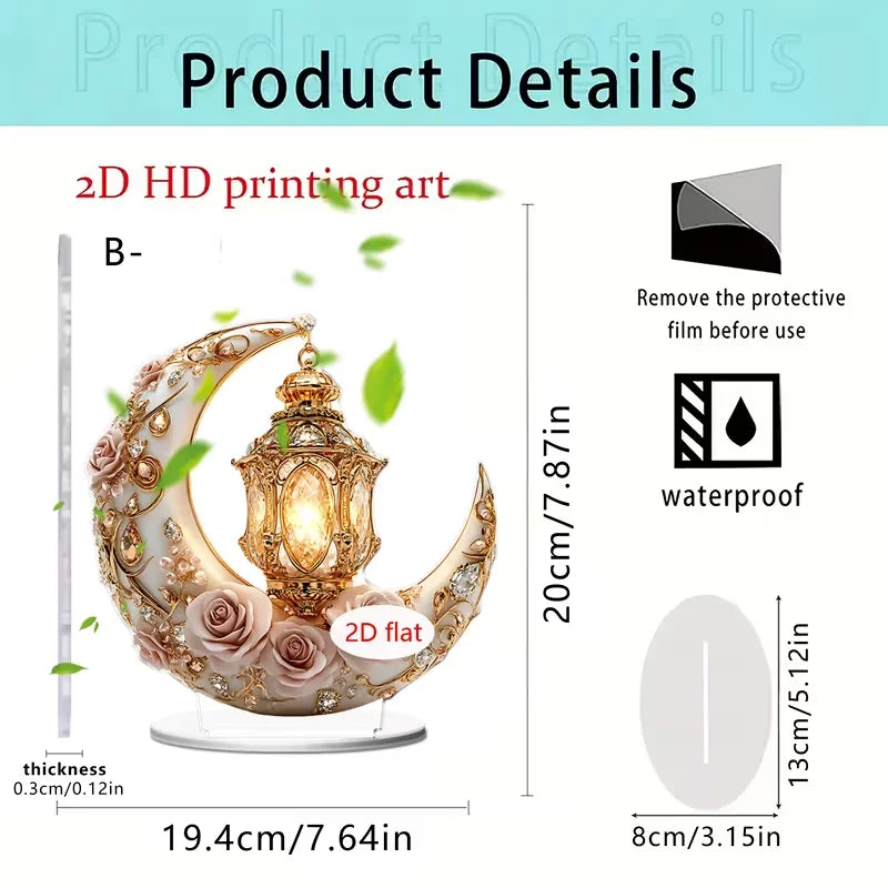 Islamic Salute Cannon Decoration with White Moon And Golden Lantern for Ramadan Office Desktop Decor Suitable for Parties
