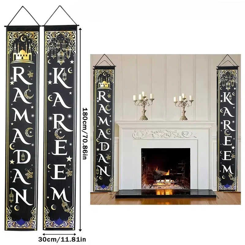 Ramadan Celebration Door Curtain with Eid Mubarak Garland Banner for Islamic Home Decoration Festival Party Supplies