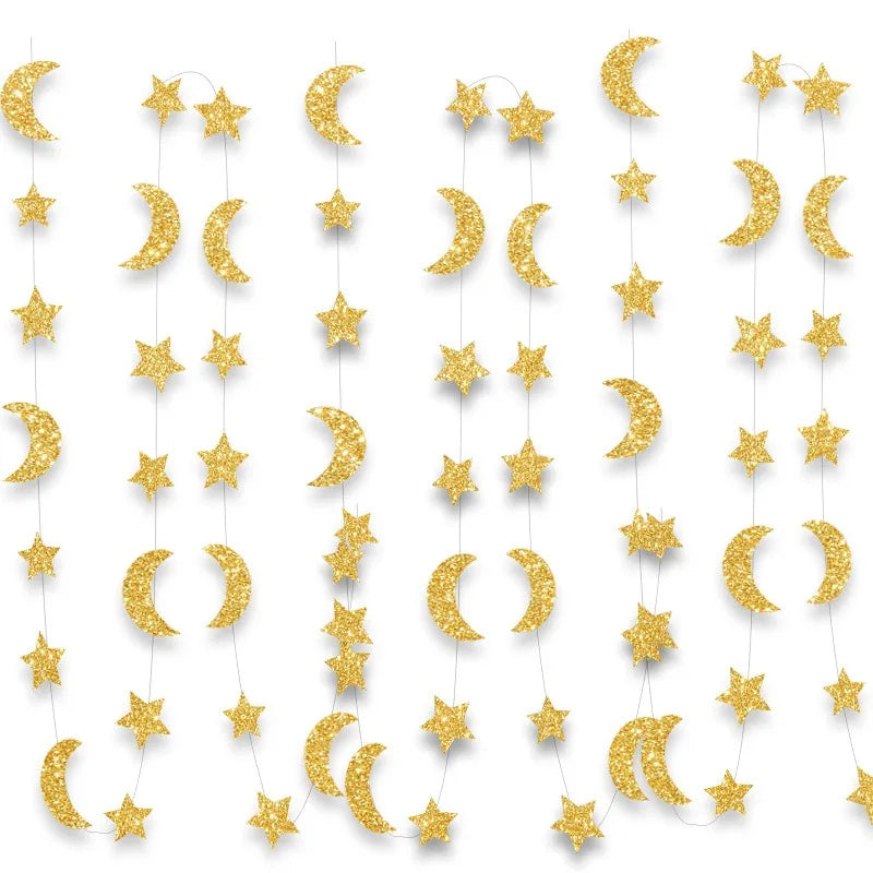 3M Moon Star Hanging Garlands Happy Eid Mubarak Day 2025 Ramadan Kareem Parti DIY Mid-Eastern Festival Home Muslim Party DIY