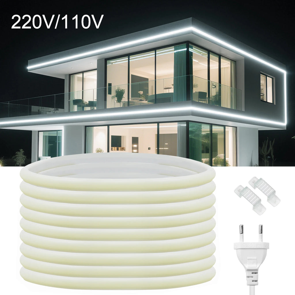 110V 220V COB LED Strip Outdoor Waterproof Decor 5/10/15/20M Neon Led Strip with EU UK US Plug Garden Lights For Kitchen Bedroom