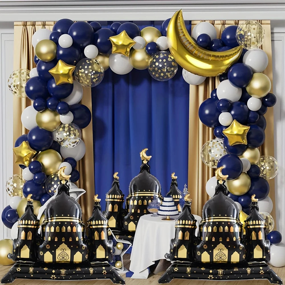 Black Purple Hajj Mubarak Star Moon Aluminum Foil Balloon Set Eid Mubarak Islamic Muslim Festival Pilgrimage Party Decor Balloon
