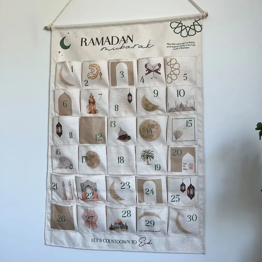 Ramadan Advent Calendar for Muslim Islamic Kid Kareem Wall Hanging Home Decoration 30 Day Countdown Calendar Eid Ornament