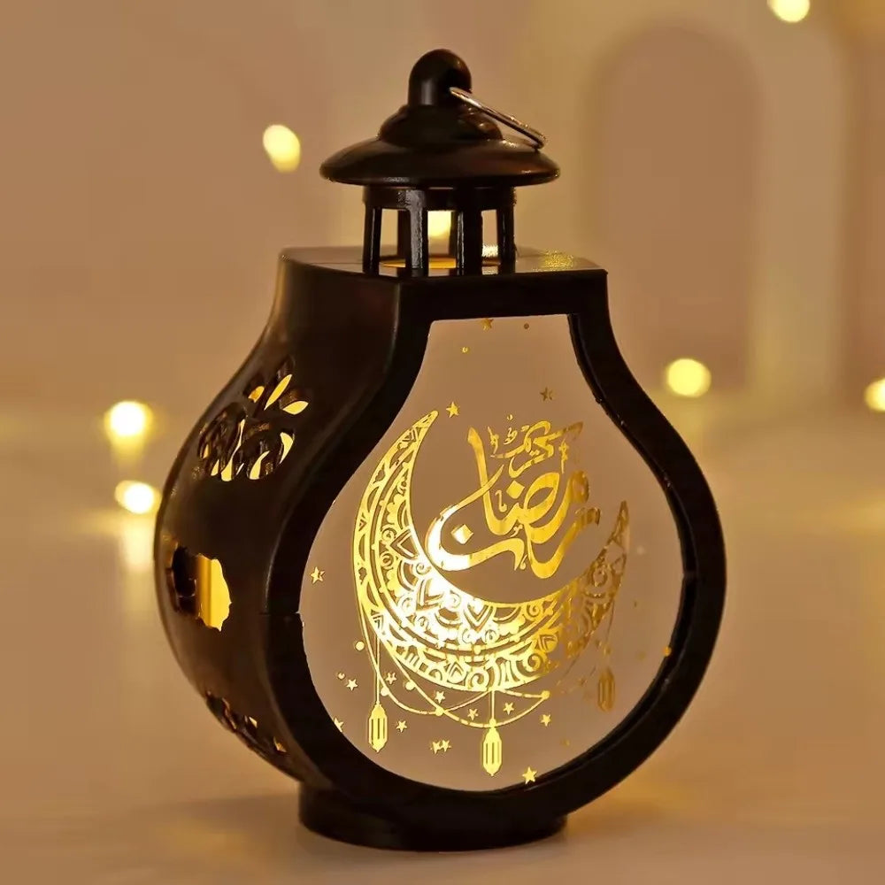 Eid Mubarak Moon Ramadan Decoration LED Lantern Plastic Handheld Moon Lantern Castle Lights Islamic Party Decoration