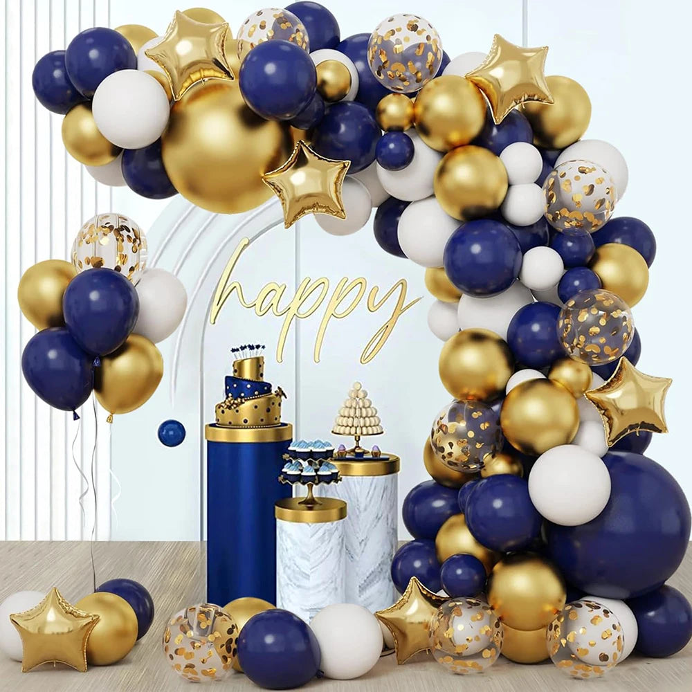 Navy Blue Balloons Arch Kit White Gold Confetti Balloon Garland Gold Star Foil Globos Birthday Party Wedding Graduation Decor