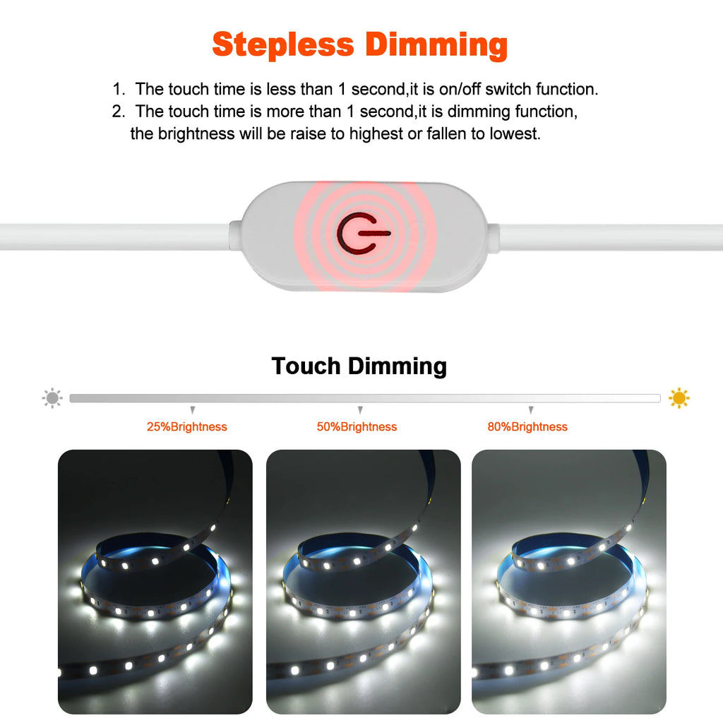 USB LED Strip Light DC5V 2835 With Dimmer/ON OFF Switch Warm Cool White Red Blue Green Pink Led Ribbon Ceiling Cabinet Light