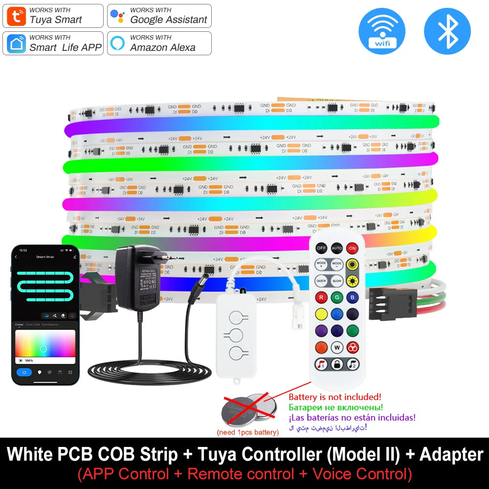 1-10M Addressable COB LED Strip Light 12V 24V WS2811 Full Dream Color Tape RGBIC LED Ribbon Pixel SPI Strip Colorful Room Decor