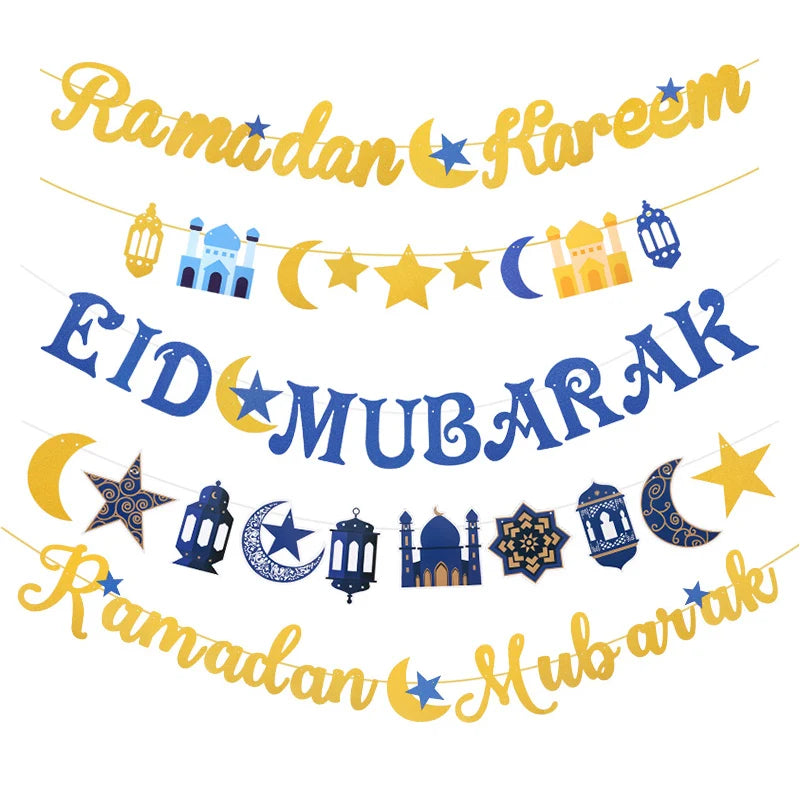 1set EID Mubarak Paper Banner Ramadan Kareem Moon Star Hanging Garland Bunting 2025 Islamic Muslim Party Home Decoration Supply