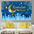 VIKAMA Ramadan Mubarak Decoration Background Banner Blue Eid al Fitr Decoration Family Muslim Ramadan Photo Booth Props