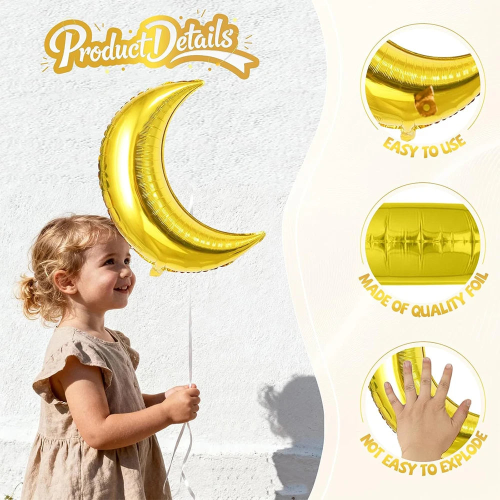 28inch Gold Moon 18inch Star Foil Balloons Set for Ramadan Eid Baby Shower Anniversary Wedding Birthday Party Decorations Favors