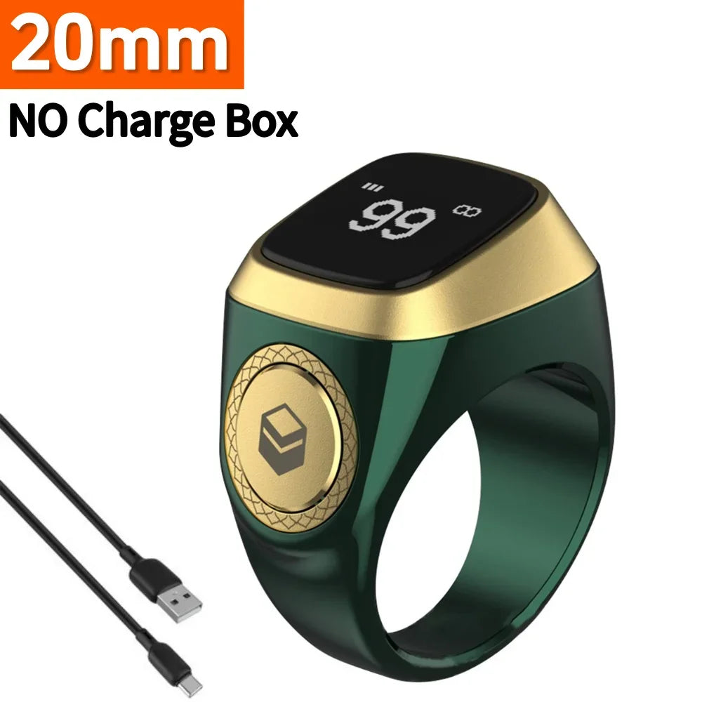 20mm Ring Tasbih Counter with Charging Box Counter Smart Ring Bluetooth-compatible 5.1 Vibration Reminder Zinc Alloy for Muslims