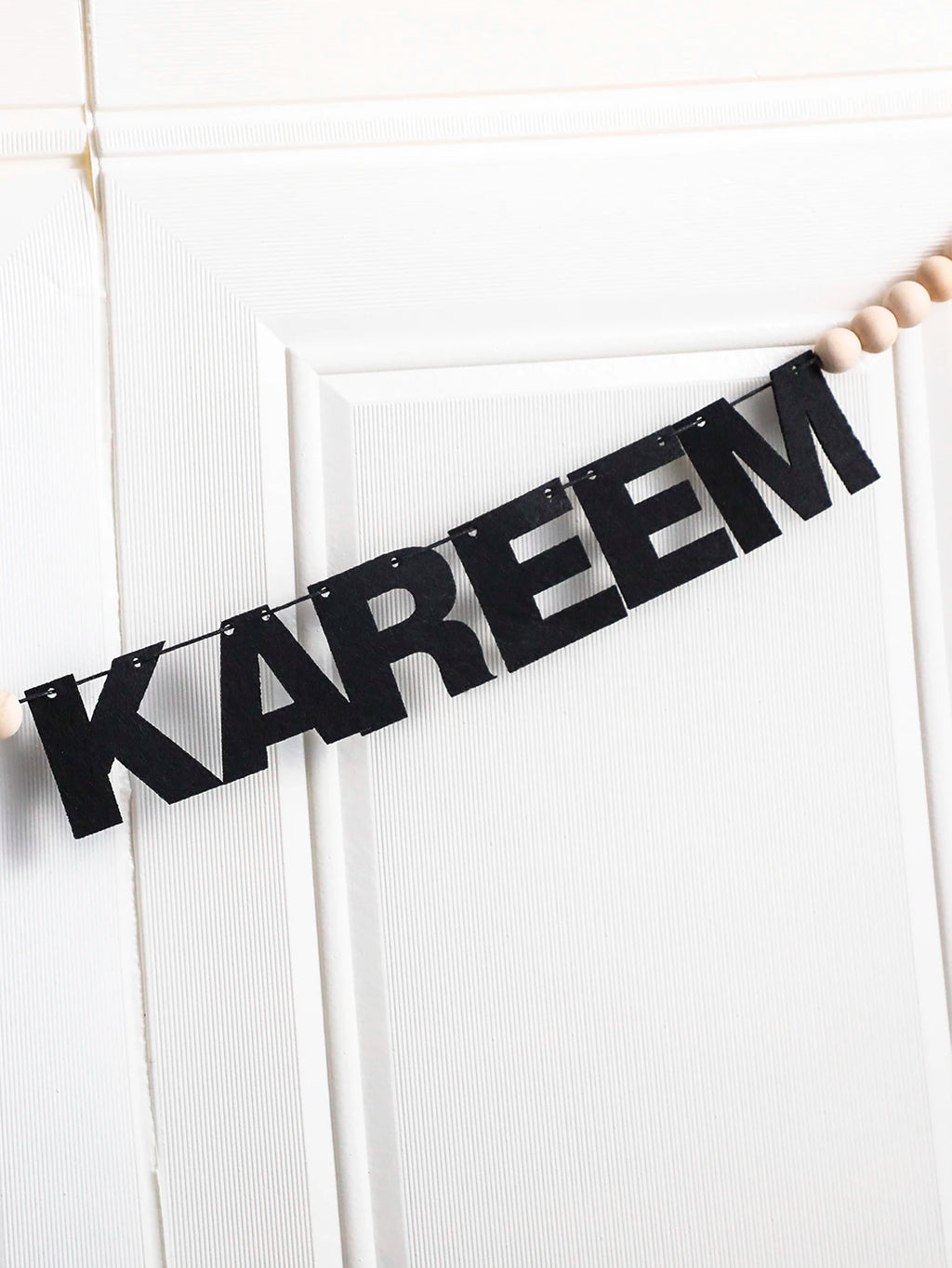 Ramadan Kareem Mubarak Banner Decor Black Felt Letters Garland with Wooden Beads Islamic Eid Festival Wall Hanging Ornament Gift