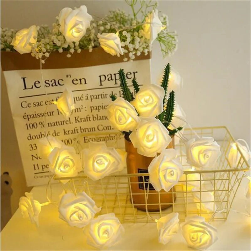 20LEDs Artificial Rose Flower String Light Valentine's Day Decor Wedding Party Garland Fairy Lamp Room Decoration Ramadan 2026