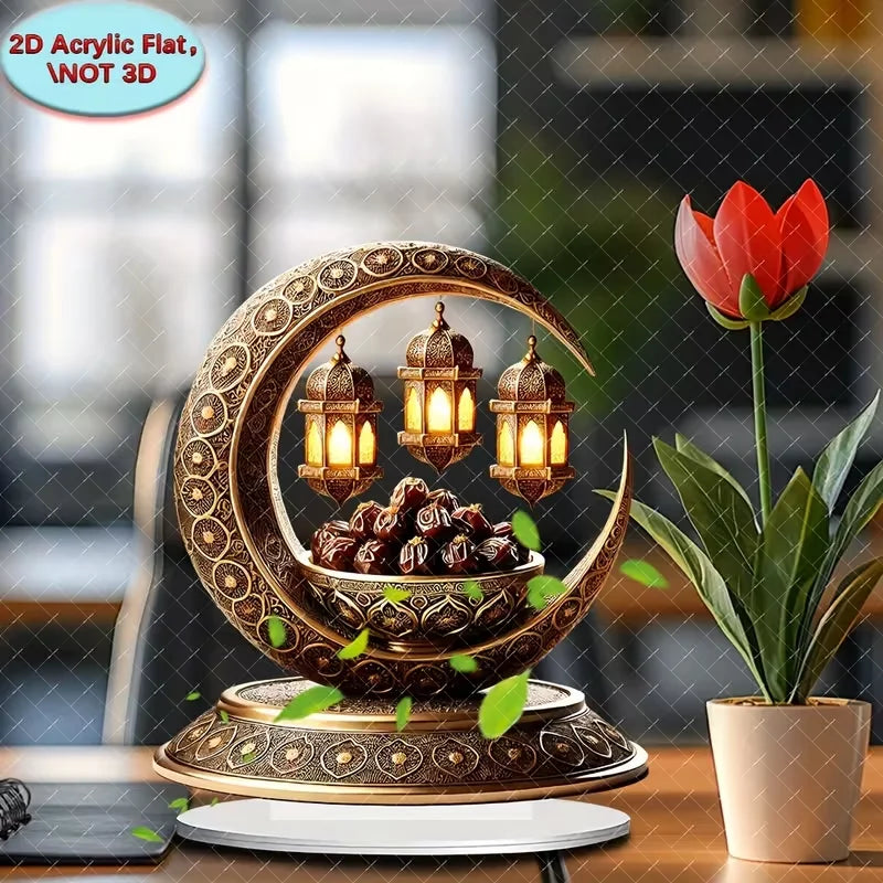 2D flat golden crescent lantern elegant desktop decoration, perfect for Islamic home and office decor, perfect for Ramadan