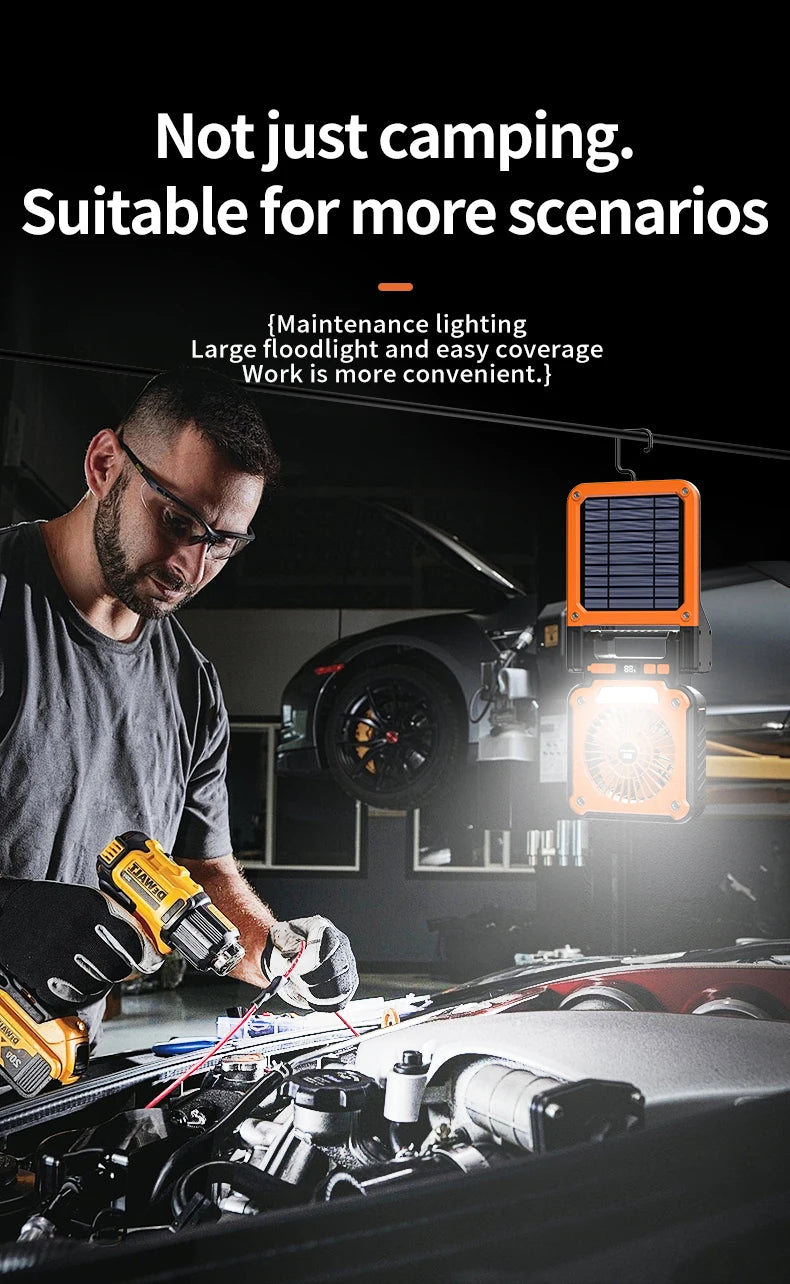 Outdoor Solar Fan Light 8 Hours Battery Foldable Tent Lantern Portable Multifunctional Camping Light Cross Border New