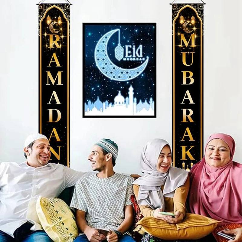 Eid Mubarak Door Banner Ramadan Decoration 2025 for Home Mubarak Ramadan Kareem Islamic Muslim Party Decor Eid Al Adha Gifts