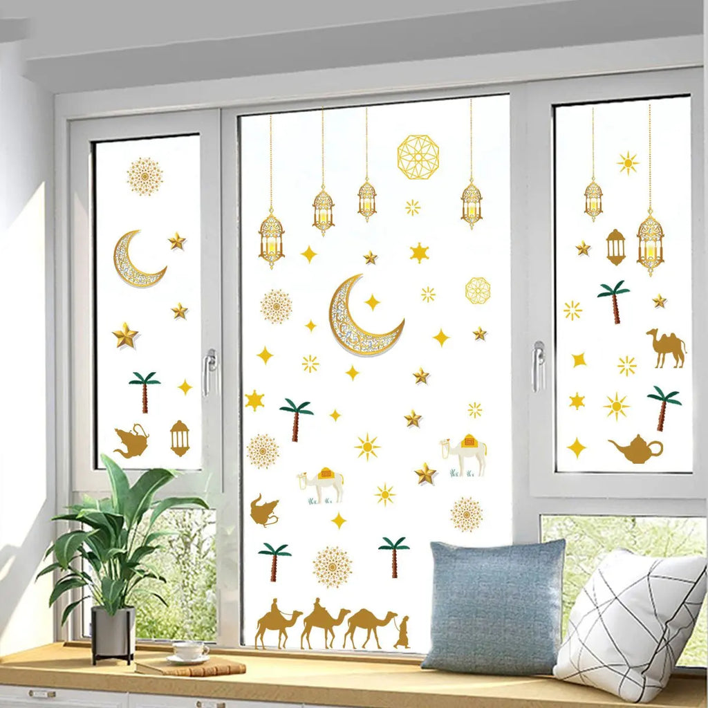 Eid Mubarak Window Stickers Ramadan Decorations for Home Islamic Muslim Party Decor Eid Al Adha Diy Wall Stickers Ramadan Kareem