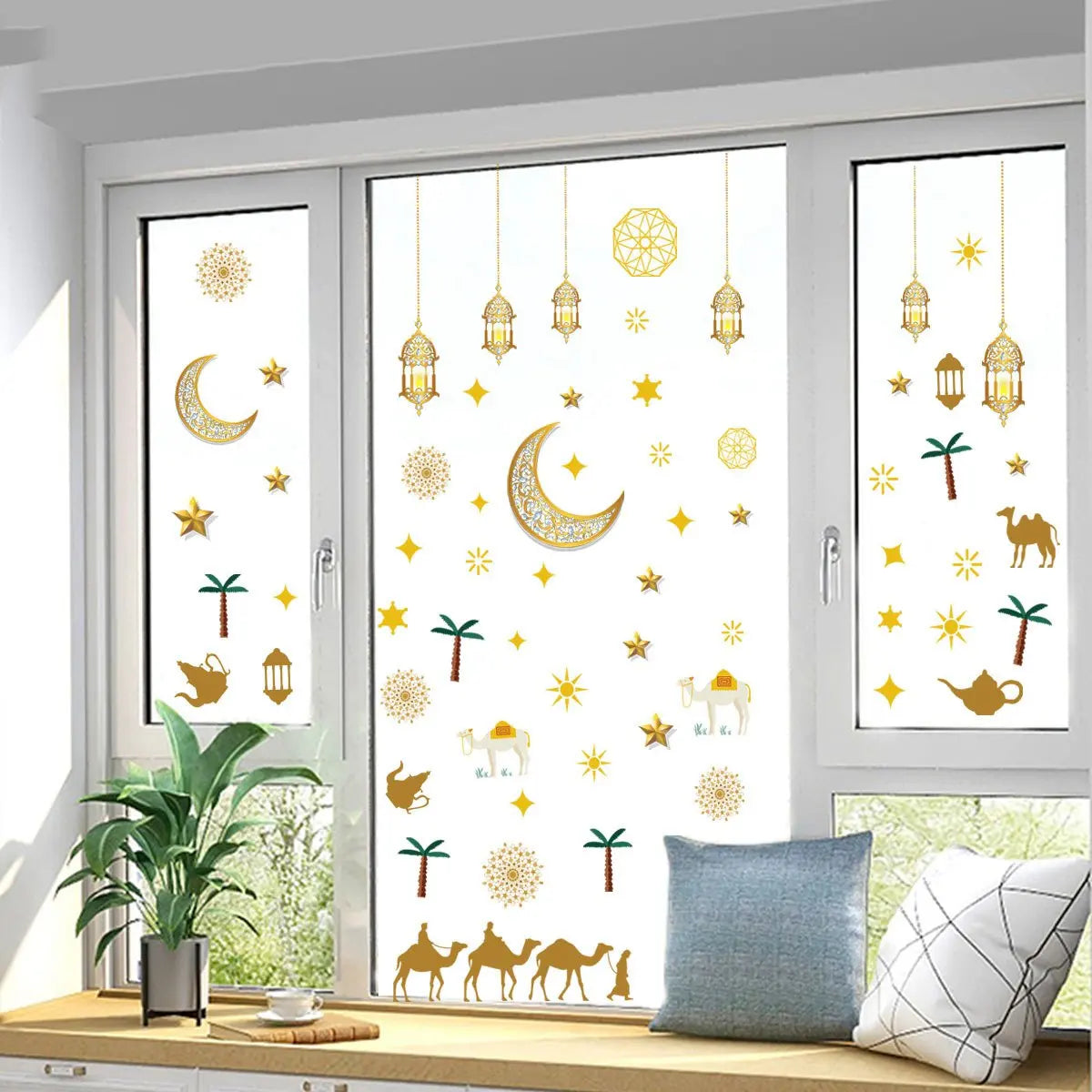 Eid Mubarak Window Stickers Ramadan Decorations for Home Islamic Muslim Party Decor Eid Al Adha Diy Wall Stickers Ramadan Kareem