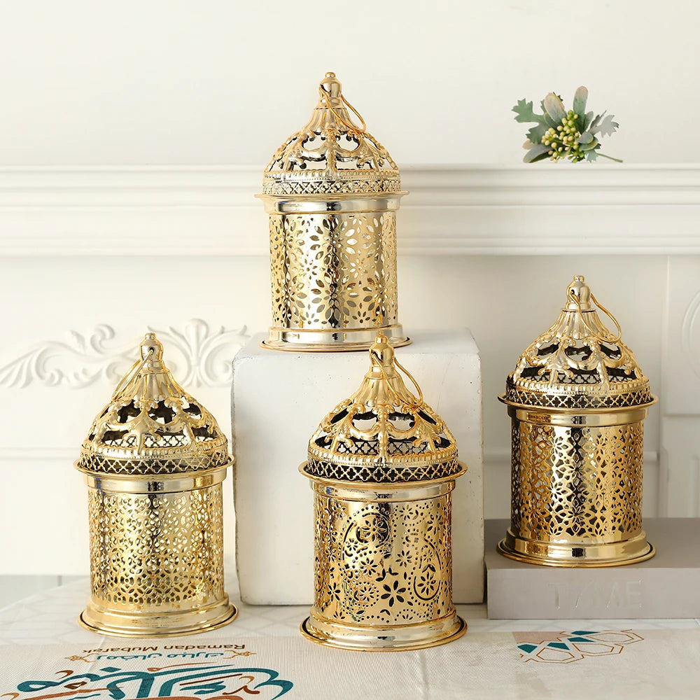 Gold Metal Lantern Lights Fancy Dome Ramadan Decoration Lamp With Music Eid Mubarak Home Decors Islamic Muslim Gifts Eid al-Fitr