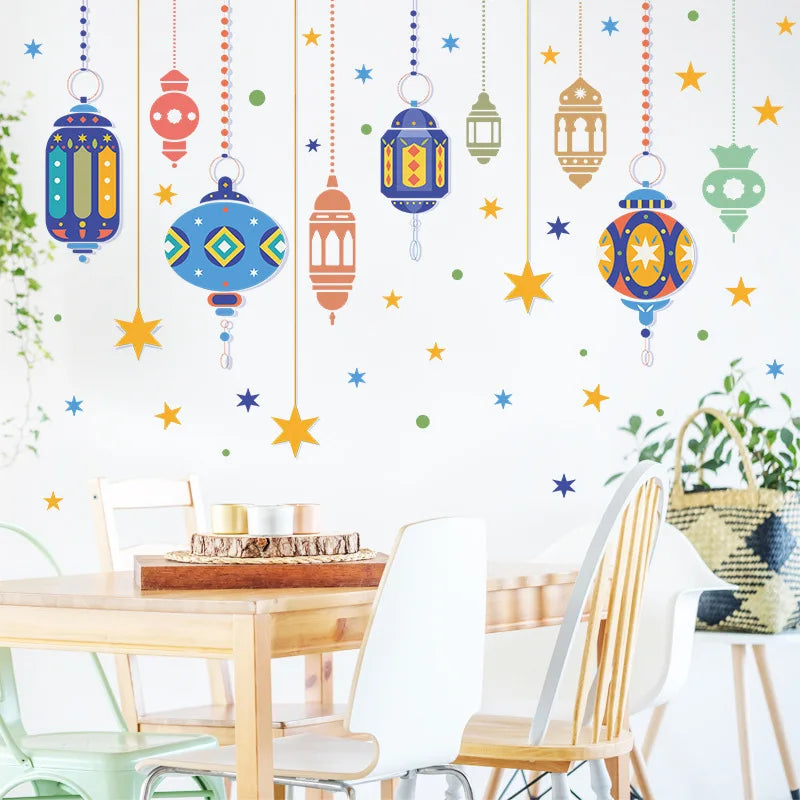 Ramadan Wall Decor Stickers Islamic Muslim Wall Decals Eid Mubarak Ramadan Lantern Moon Star Window Decor For Home Decorations
