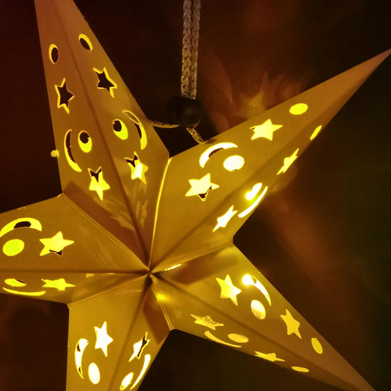 30-60cm Hollow Star Lights Eid Mubarak LED Star Lantern Pendants Ramadan Wedding Decoration Islamic Muslim Party Home Decor Gift