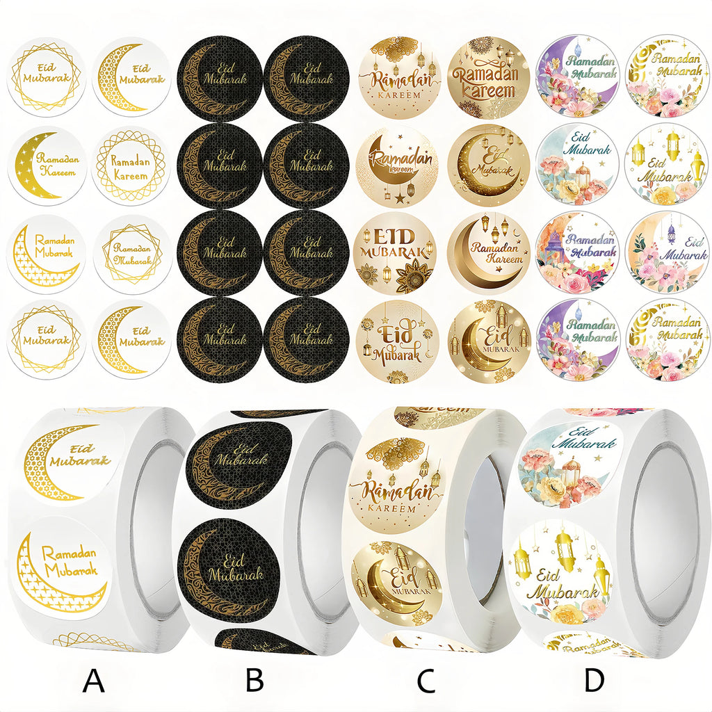 New EID Mubarak Stickers Gift Bag Candy Box Seal Lables Ramadan Kareem Paper Sticker Party DIY Decoration