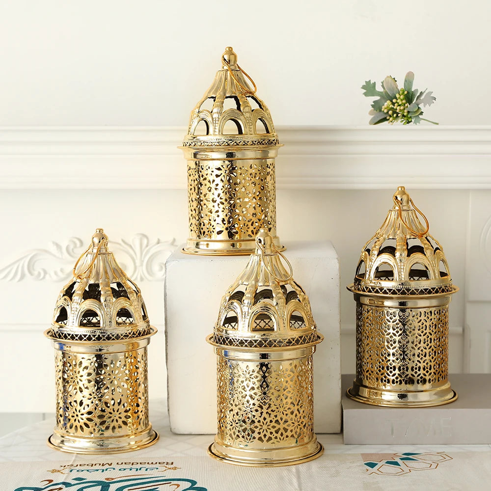 Gold Metal Lantern Lights Fancy Dome Ramadan Decoration Lamp With Music Eid Mubarak Home Decors Islamic Muslim Gifts Eid al-Fitr