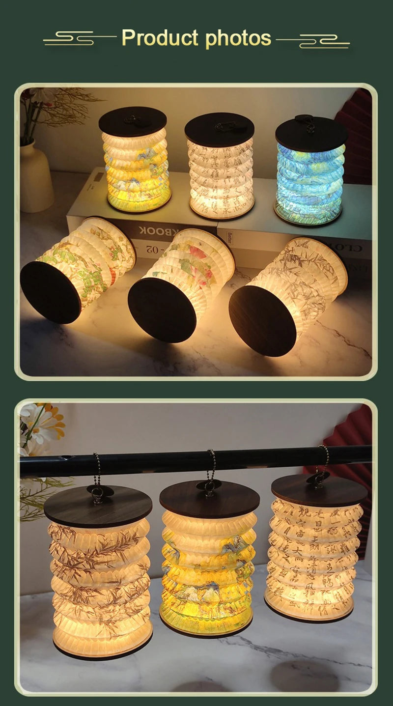 Lantern Night Light USB Portable Foldable Book Lamp Creative Gift For Bedroom Study Room Japanese-Style Decor LED Table Light