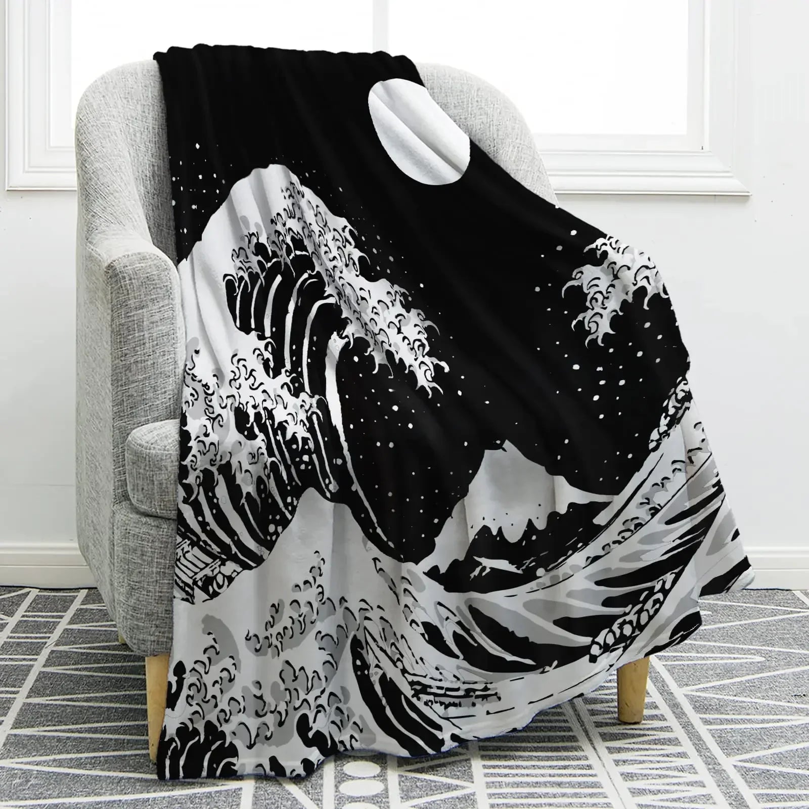 Sun Moon Blanket Star Space Psychedelic Black and White Print Throw Blanket for Couch Bed Sofa