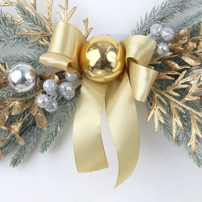 Christmas Wreath For Front Door Artificial Golden Flower Garland Pinecone Rattan Set Hanging Outdoor Christmas Decoration 2024
