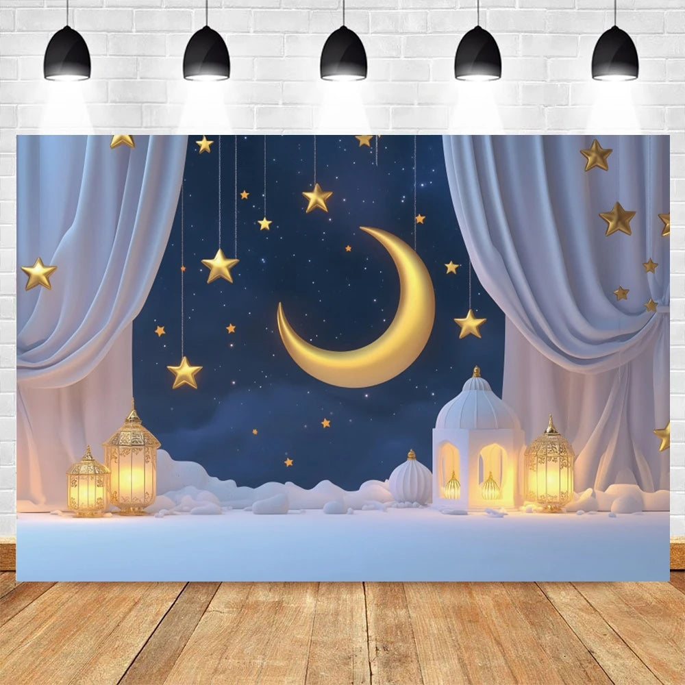 Eid Mubarak Ramadan Decoration Photography Background Islamic Muslim Mosque Moon Eid al Fitr Family Party Photo Backdrop Banner