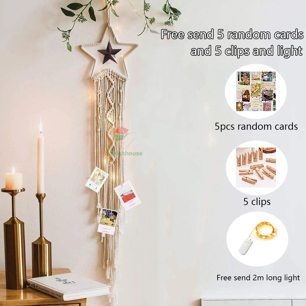 Macrame Dream Catcher with light Nordic Wall Tapestry Ramadan Decoration Home Eid Room Decoration Bohemian Children's Nursery