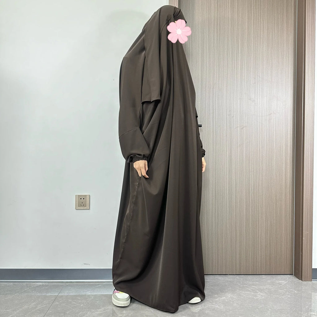 Ramadan One Piece Prayer Abaya Hooded Dress Kaftan Muslim Women Robe Hijab Dress Robe Solid Color Islam Dubai Turkey Clothes