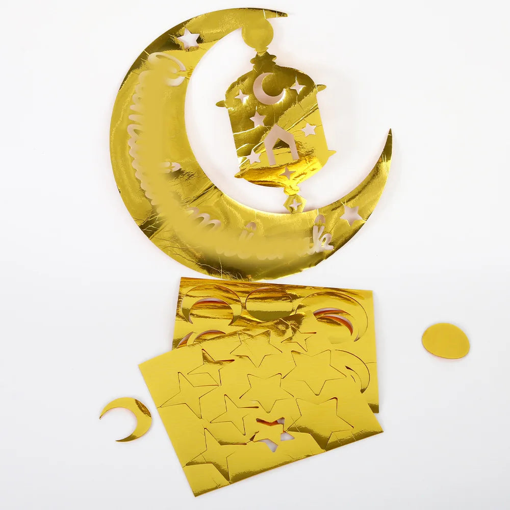 Ramadan Eid Moon Festival Party Decor - Gold Hollow - Star Crescent Letter Wall & Window Stickers