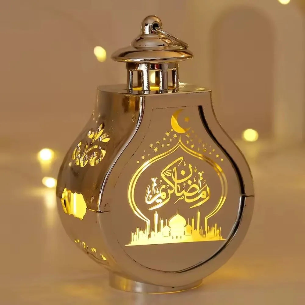 New Eid Mubarak Moon Ramadan Decoration LED Lantern Plastic Handheld Moon Lantern Castle Lights Islamic Party Decoration