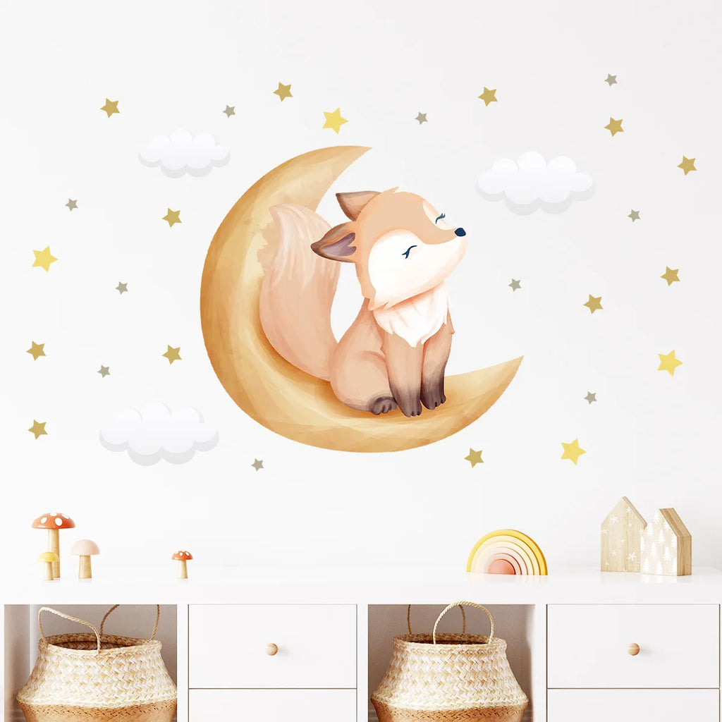 1Pc Cartoon Animal Star Moon Cat Rabbit Bear Wall Stickers for Room Decoration Living Room Decor for House