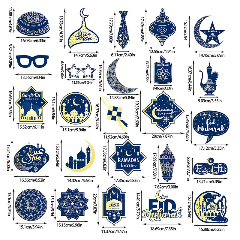 Ramadan Photo Booth Props Eid Mubarak Moon Star Lantern Photo Frame Selfie Ramadan Decorations 2025 Islamic Famliy Friends Gift