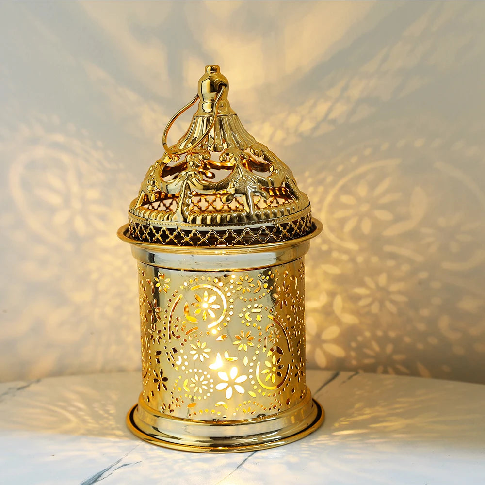 Gold Metal Lantern Lights Fancy Dome Ramadan Decoration Lamp With Music Eid Mubarak Home Decors Islamic Muslim Gifts Eid al-Fitr