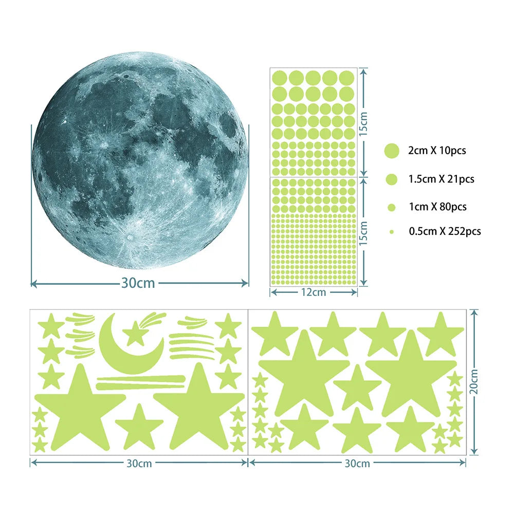 Luminous Moon Stars Wall Stickers for Kids room Bedroom Decor Glow in the dark Earth Wall Decals Noctilucent Stickers Home Decor