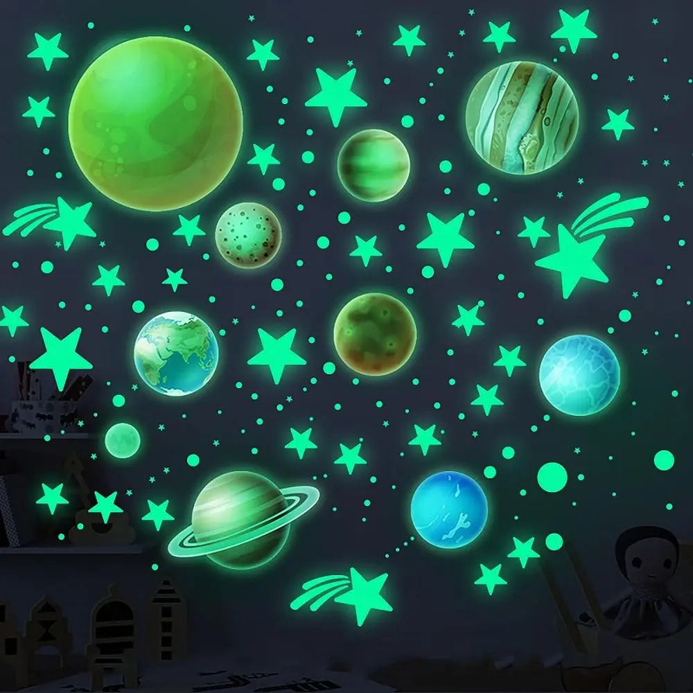 1Set 3D Bubble Stars Moon Dots Self-adhesive Luminous Wall Sticker Kids Bedroom DIY Decal Glow In Dark Fluorescent Decoration