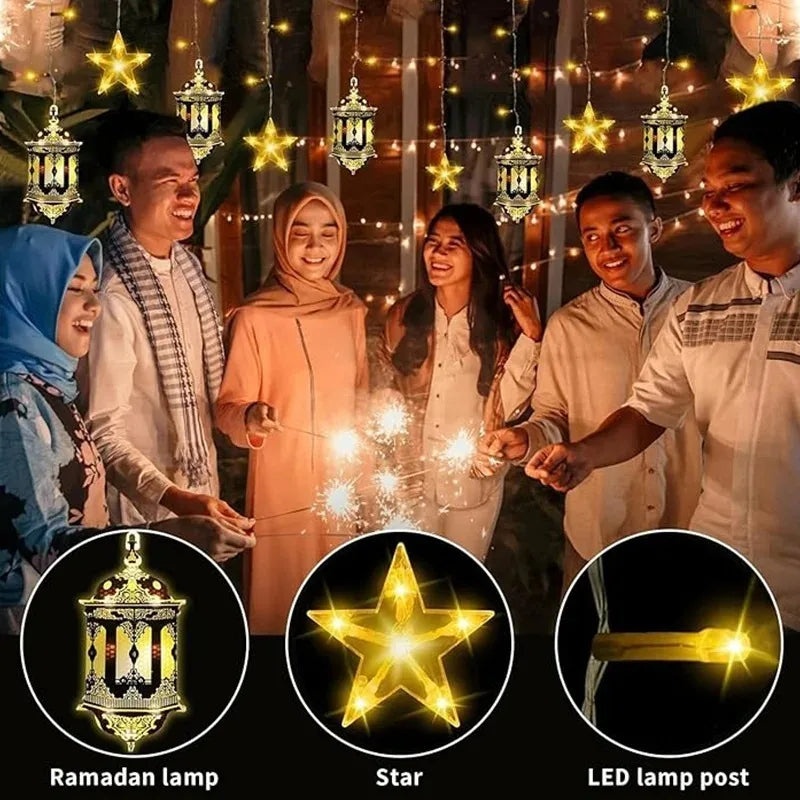 Moon and Star LED Curtain Lights  USB Powered Fairy Lights with 8 Modes and Timer Ramadan Bedroom and Party Decoration