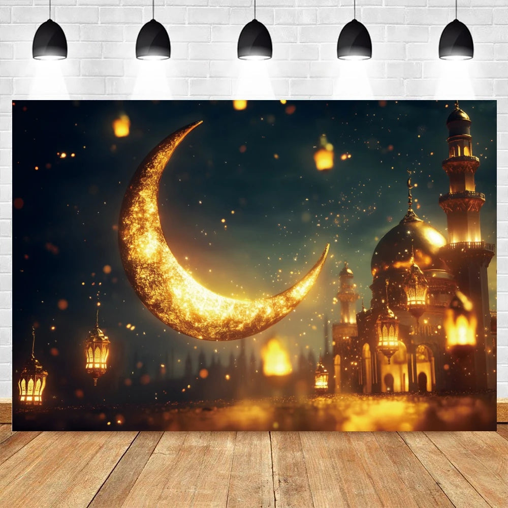 Eid Mubarak Ramadan Decoration Photography Background Islamic Muslim Mosque Moon Eid al Fitr Family Party Photo Backdrop Banner