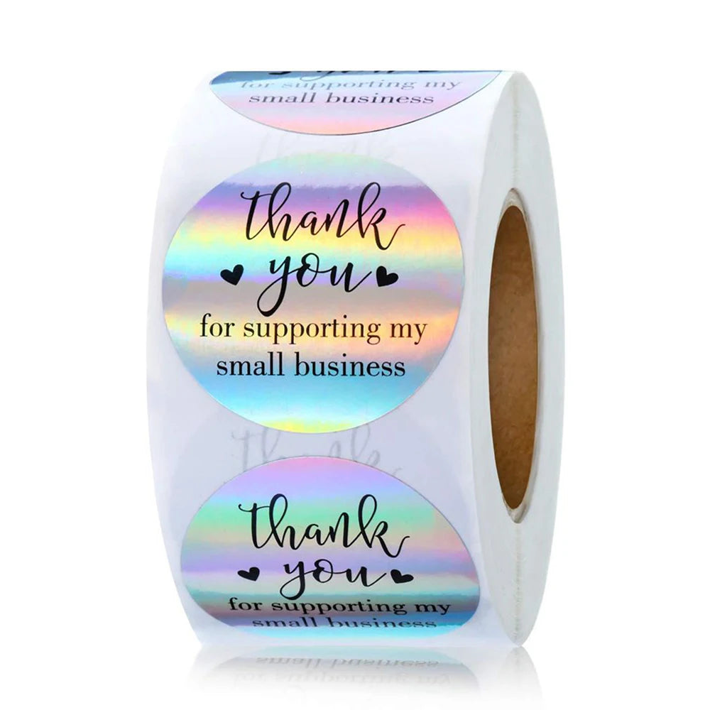 100-500pcs Rainbow Laser Thank You Stickers 1inch Small Business Stickers  Adhesive Labels for Boutiques Wrapping Supplies