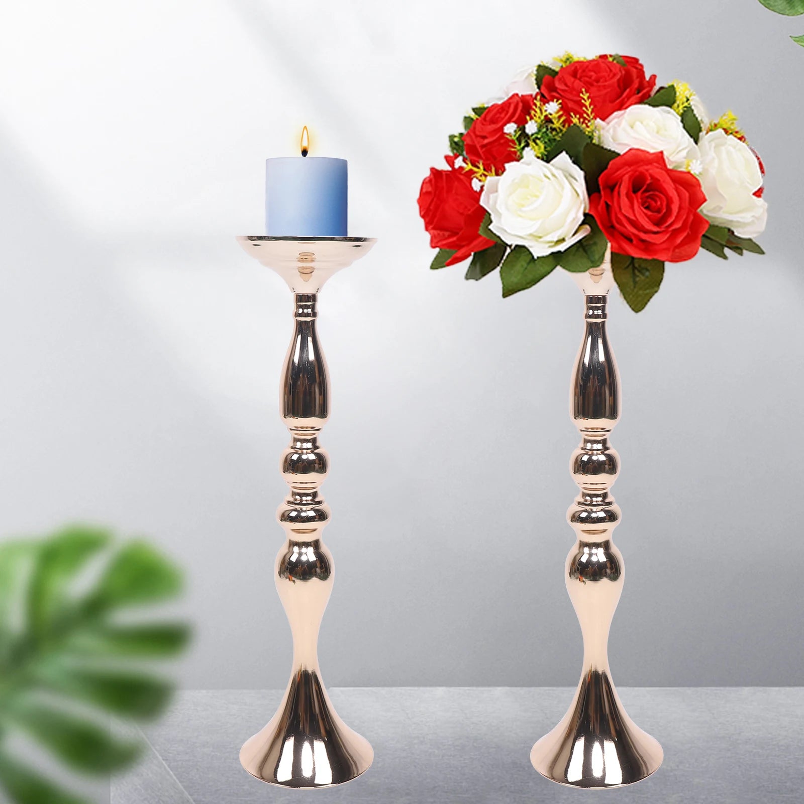10 Pcs 19.5" Tall Gold Candelabra Candle Holder Table Centerpiece Stand Pillar Candlestick Candle Holder Stand for Wedding Party