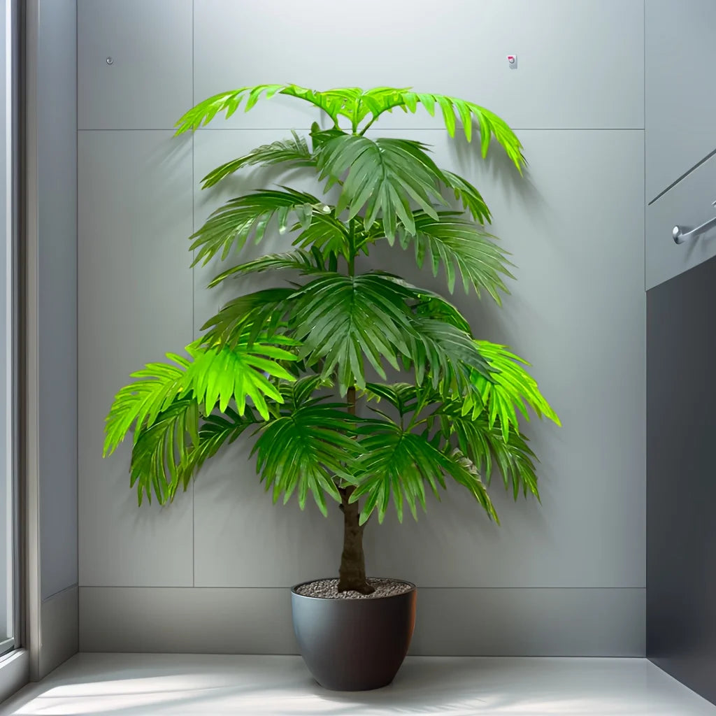 1Pcs 33 Leaves 100cm/39.37inch Realistic Artificial Palm Tree with UV Resistance for Home, Office, Indoor and Garden Decoration