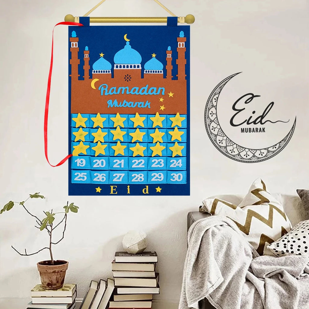 Ramadan Advent Calendar With 30 Reusable Star 30 Days Felt Wall Ramadan Calendar For Kids Eid Mubarak Countdown Calendar 2025
