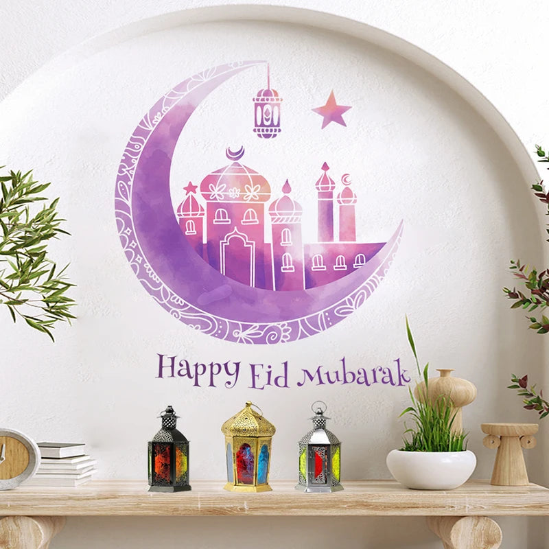 Eid Mubarak Window Sticker 2025 Ramadan Kareem Wall Sticker Muslim Islamic Festival Party Decoration Supplie Electrostatic Decal