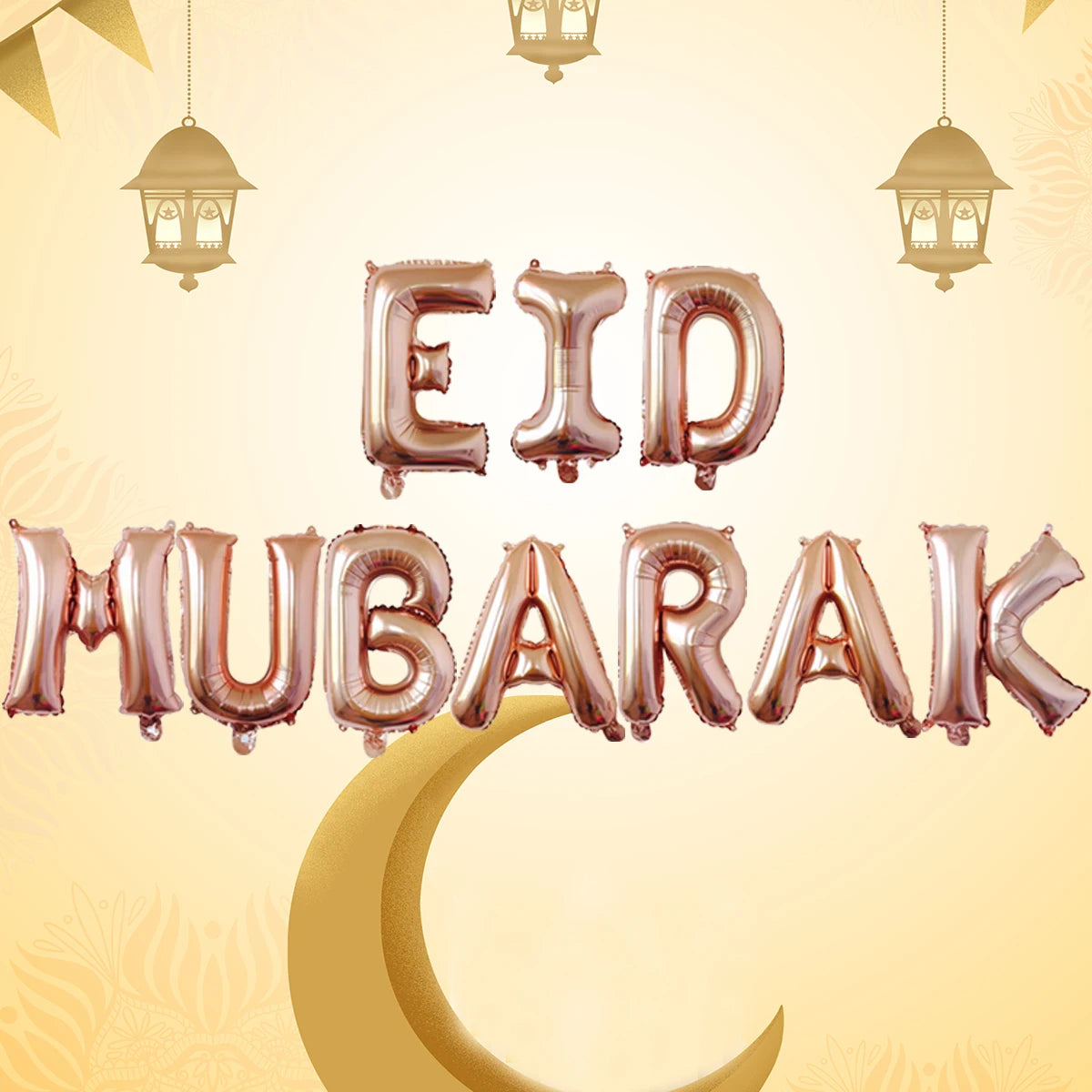 11pcs 16 inch Eid Mubarak Letter Balloons set with Ribbon Ramadan Eid al-Fitr Eid Mubarak Decorations Air Balloons Banner