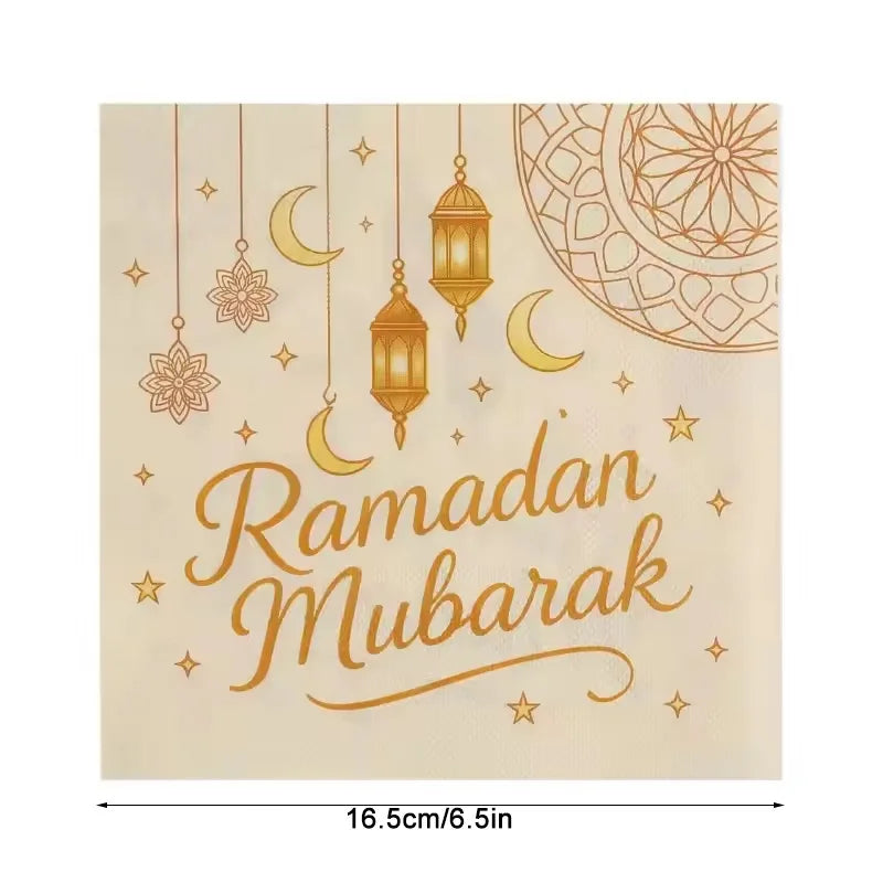 20Pcs Moon Lantern Paper Napkins Ramadan Mubarak Disposable Party Paper Tissues 2026 Muslim Islamic Eid Home Table Decorations